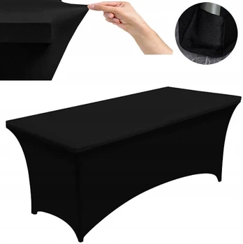 Elastingas užvalkalas, lygi juoda staltiesė catering stalui 240x90cm 180g
