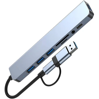 USB-C šakotuvas (Hub), 8-in-1, pilkas