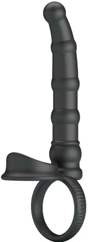 PRETTY LOVE - TATUM VIBRATING PENIS RING WITH PLUG 10 VIBRATIONS Juodas