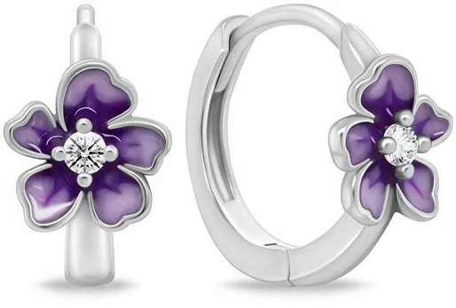 Brilio Silver Sidabrinis hoop earrings Flower with zircon EA1116WPU