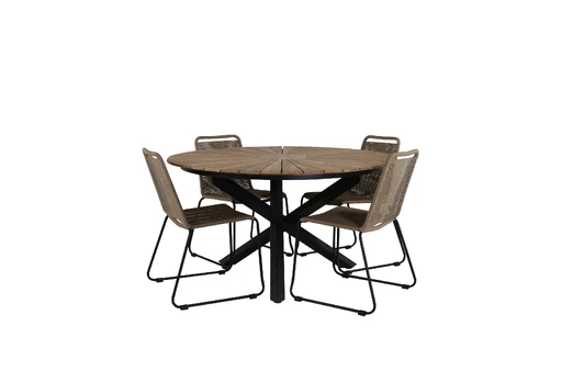 Mexico Table ø 140 - Black/Teak+Lindos Stacking Chair - Black Alu / Latte Rope_4
