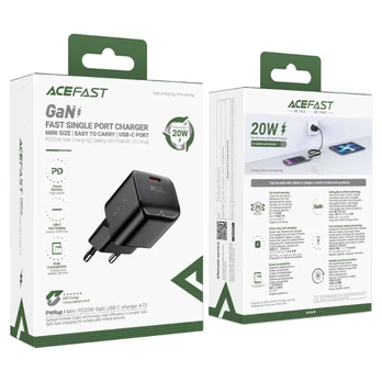 Acefast A73 Mini PD 20W GaN USB-C sieninis įkroviklis - juodas