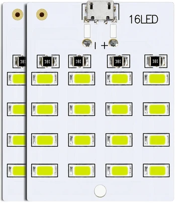 LED plokštė 5730 SMD Micro USB 16 diodų 5V šaltai balta šviesa 2vnt