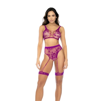 Mapele Floral Fishnet Two-Piece Set Pink Orchid One Size