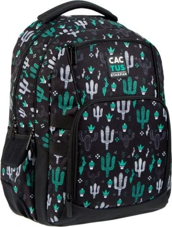 Mokyklinė kuprinė Starpak Cactus 446512, balta/juoda/žalia