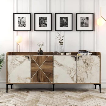 Konsolė Venedik-Walnut, White Marble Graikinis riešutas Balta