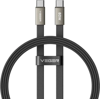 Flat cable Type C to Type C VEGER PD 3A 60W CC06-MTB 1,2 m juodas