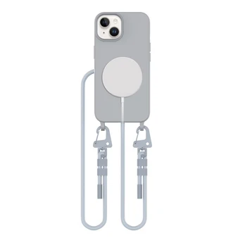 Pilkas dėklas su dirželiu Apple iPhone 15 telefonui "Tech-Protect Magnecklace Mag"
