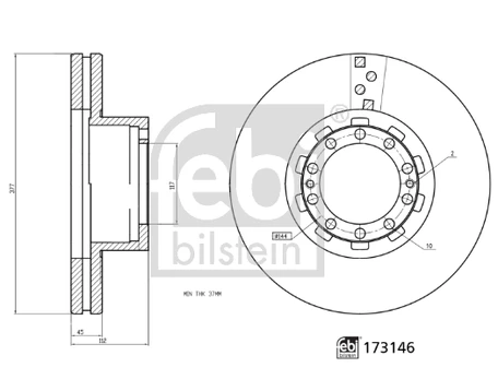 Stabdžių diskas priekis (377mmx45mm) Tinka: DAF SB 01.99-