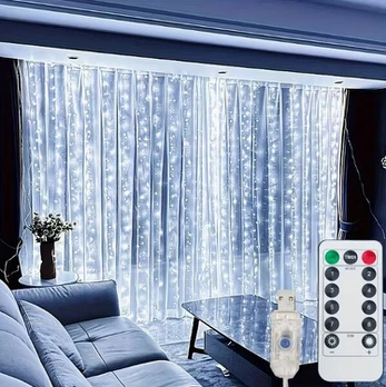 LED girlianda – užuolaida 6x3m, balta