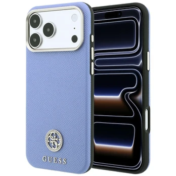 Dėklas Guess Grained Round Strass Logo MagSafe do iPhone 18 Pro / 17 Pro mėlyna