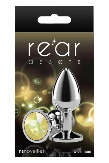 Rear Assets Silver Small Intimate Plug with Yellow Gem, Aluminum