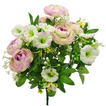 Dirbtinė vėdrynų puokštė, 47 cm : Spalva - Baltai violetinė