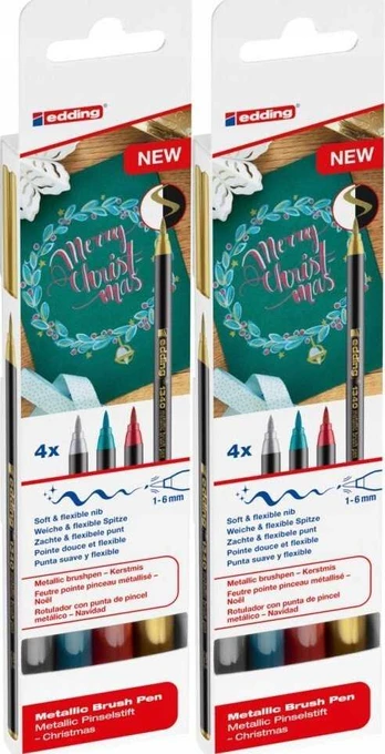Edding Metallic brush pen e-1340 EDDING, Kalėdinis rinkinys, 4 vnt.