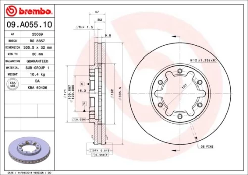 Stabdžių diskas BREMBO 09.A055.10