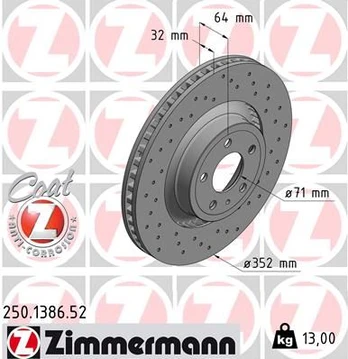 Stabdžių diskas ZIMMERMANN 250.1386.52