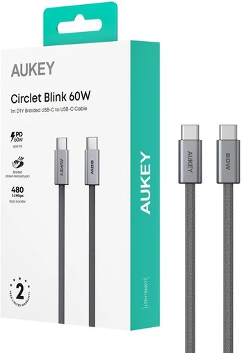 USB kabelis Aukey USB-C - USB-C 1 m pilkas (Aukey)