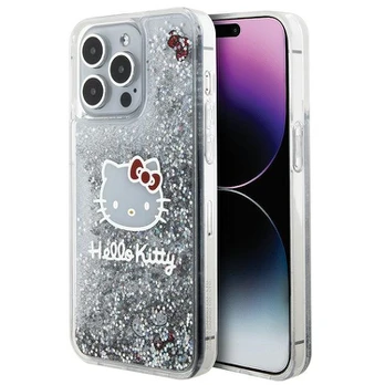 Hello Kitty Liquid Glitter Charms Kitty Head dėklas, skirtas iPhone 15 Pro Max - sidabrinis