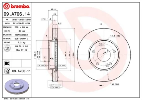 Stabdžių diskas BREMBO 09.A706.11