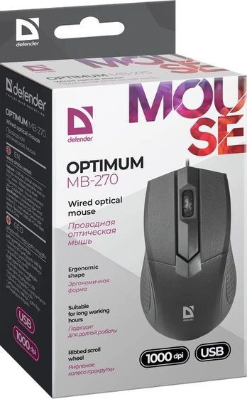 Defender Optimum MB-270 mouse Office Right-hand USB Type-A Optical 1000 DPI