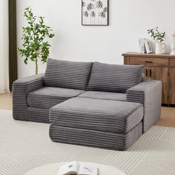 Modulinė sofa-lova, veliūrinis audinys, su pufu, 2 vnt
