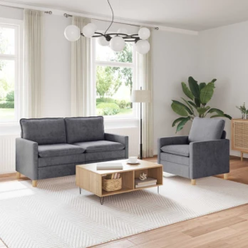 Sofa Sofos komplektas 2 pcs Šviesiai pilka Poliesteris