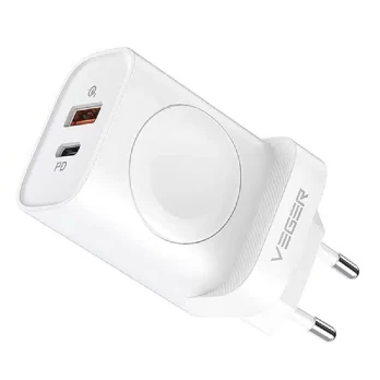 Įkroviklis VEGER (W002E) (1xUSB-C 1xUSB Watch 25W) baltas