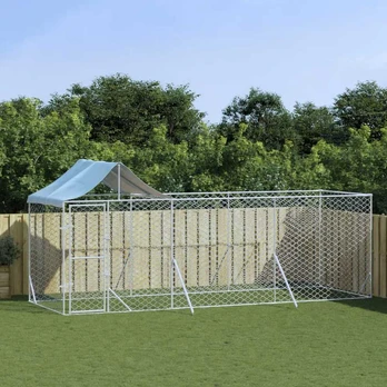 Lauko voljeras šunims su stogu, sidabrinis, 6x2x2,5m, plienas