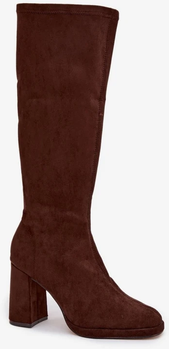 Ilgaauliai batai virš kelių su kulnu, rudi Step in style