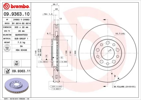 BREMBO 09.9363.11 Brake Disc