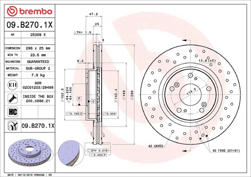 Stabdžių diskas BREMBO 09.B270.1X