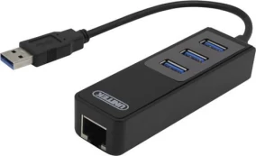 USB 3.0 Network Adapter , 10/100 / 1000Mbps , 1xRJ45, 1xUSB3.0 Type A ha, 3x USB3.0 Type A ho, black kaina