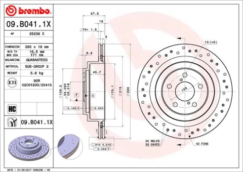 Stabdžių diskas BREMBO 09.B041.1X