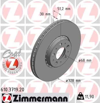 Stabdžių diskas ZIMMERMANN 610.3719.20