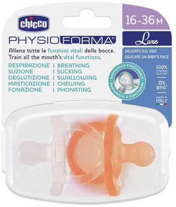 Chicco PhysioForma Luxe raminantis silikoninis čiulptukas 16-36m Oranžinė 2 vnt.
