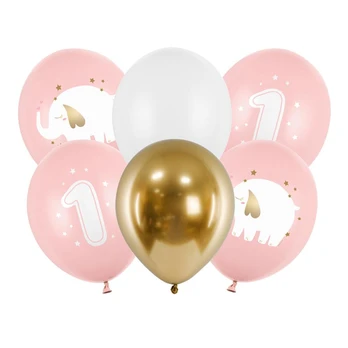 PartyDeco Balionai "One Year", pastelinė rožinė (6vnt)