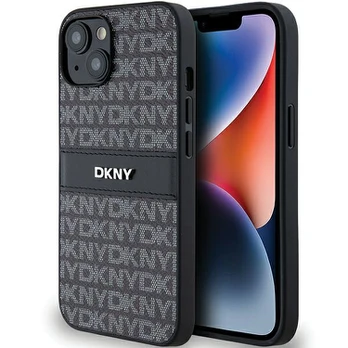 Dėklas DKNY PU Leather Repeat Pattern Tonal Stripe Case for iPhone 14 Juodas