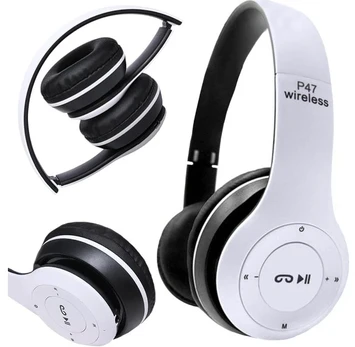 Belaidės ausinės P47 su mikrofonu, Bluetooth, baltos