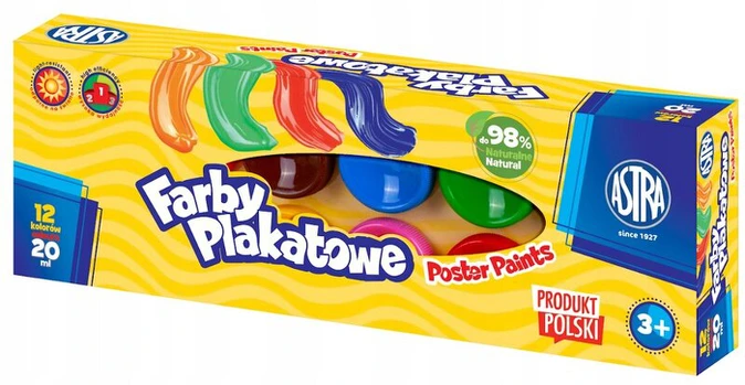 Astra plakato dažai, 12 spalvų x 20 ml