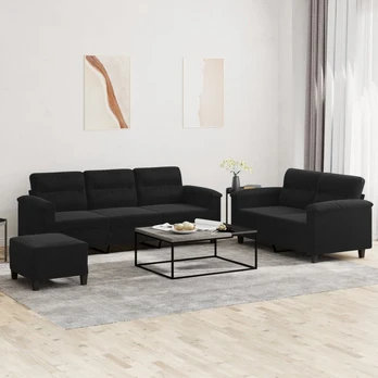 Sofa Sofos komplektas su pagalvėlėmis, 3 dalių, juodas, audinys