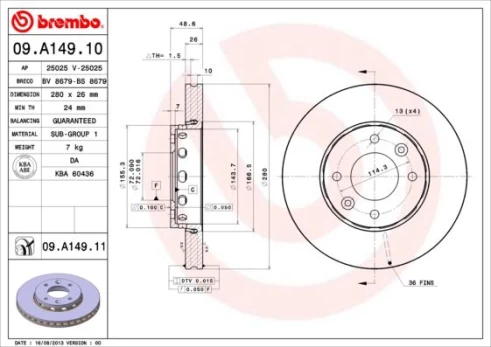 Stabdžių diskas BREMBO 09.A149.11