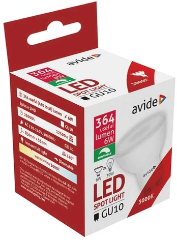 LED lemputė 6W GU10 3K Dimmable AVIDE