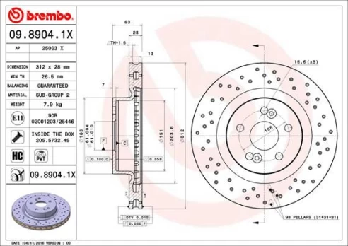Stabdžių diskas BREMBO 09.8904.1X