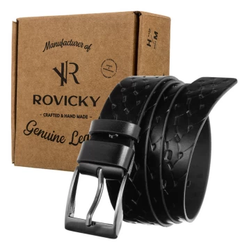 Sk&oacute;rzany pasek męski do garnituru klamra &mdash; Rovicky