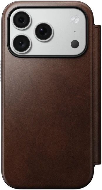 Cases and Covers - Flip Nomad Modern Leather Folio, rustic ruda (Horween) – iPhone 18 Pro/17 Pro dėklas