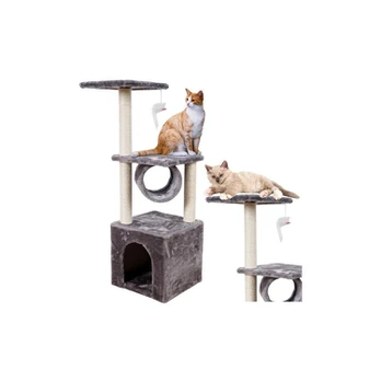 Lean Cat Scratcher With House Tunnel Platform 30x30x78cm