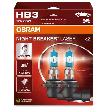 Halogeninės lemputės HB3, 12V, 60W, 3200K, NIGHT BREAKER LASER serija