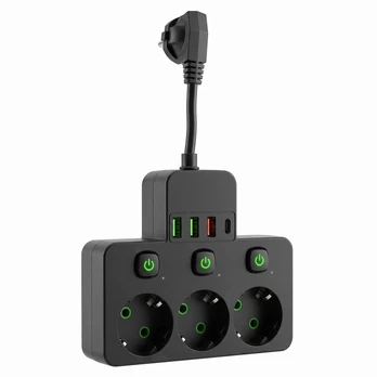 Toolight Maitinimo Lizdų Blokas 3 Lizdai + 3x Usb-a + Usb-c Jnh018 Juodas