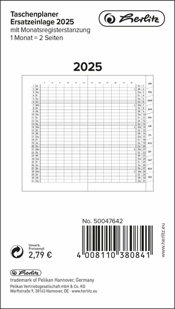 Herlitz Herlitz Taschenplaner mit Monatsregisterstanzung geheftet