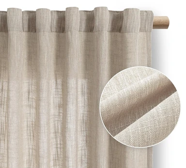 RESTILO VALETA curtain, cappuccino colour, plain, modern boho style, multipurpose tape, linen-effect fabric, 140 x 245 cm